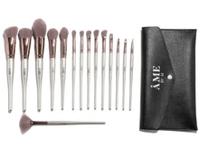 Load image into Gallery viewer, 15 Piece Champagne Professional Vegan Makeup Brush Set With Black Travel Clutch Makeup Bag