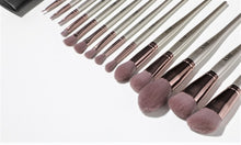 Load image into Gallery viewer, 15 Piece Champagne Professional Vegan Makeup Brush Set With Black Travel Clutch Makeup Bag