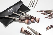 Load image into Gallery viewer, 18 Piece Champagne Gold Professional Vegan Makeup Brush Set with Black Travel Clutch Makeup Bag