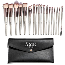 Load image into Gallery viewer, 18 Piece Champagne Gold Professional Vegan Makeup Brush Set with Black Travel Clutch Makeup Bag
