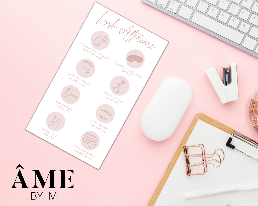 Aftercare Card for Lashes - Instant Download