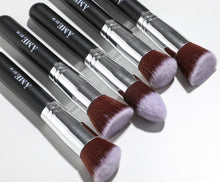 Load image into Gallery viewer, 14 Piece Black and Silver Professional Vegan Makeup Brush Set With Black Travel Clutch Makeup Bag
