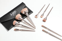 Load image into Gallery viewer, 9 Piece Gold Vegan HD Blending Makeup Brush Set with Black Travel Clutch Makeup Bag

