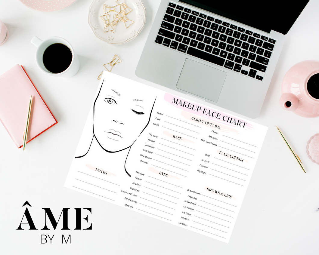 Makeup Artist Face Chart Consultation Form - Instant Download